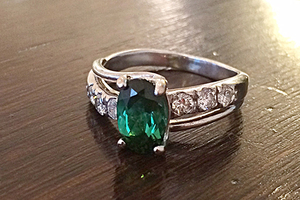 Green tourmaline and diamond 18ct white gold bespoke commission handmade by Charmian Beaton Design