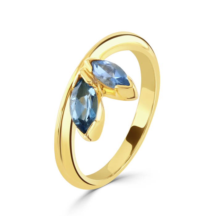 Neve Harmony Gold ring set with Aqua Marine and London blue topaz.