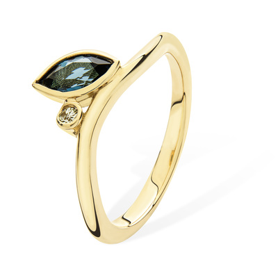 Chloe ring London Blue topaz & green sapphire