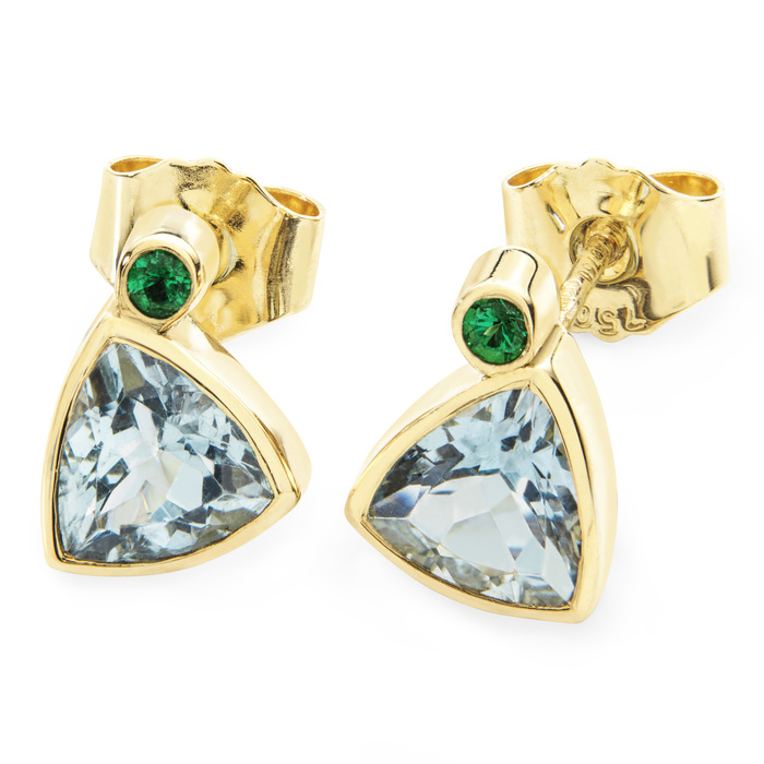 Ivy studs in 18ct aqua marine and emerald