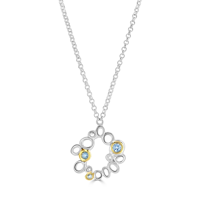 Bubbles pendant set with 3 round blue faceted swiss blue topaz